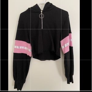 Black and Pink Crop Hoodie
